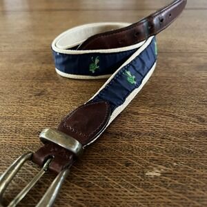 YRI Golf Club Golfing Turtle Belt Mens 36 Green Tan Canvas